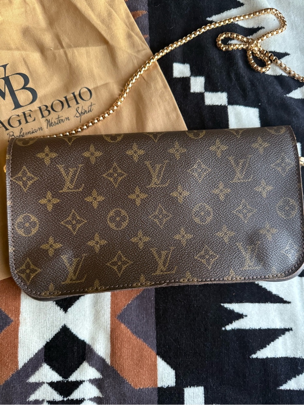 Louis Vuitton Brown Monogram Chain Clutch- Vintage Boho Bags - Picture 3 of 7
